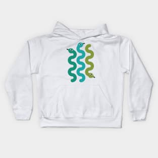 Squiggly Snakes on Mint – Retro 70s Wavy Snake Pattern Kids Hoodie